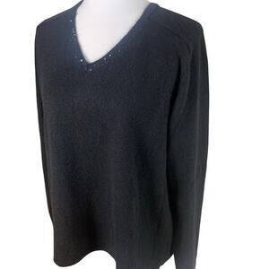Jones New York Plus Size 2X Women's Cashmere Sequin V-neck Sweater Black Knit